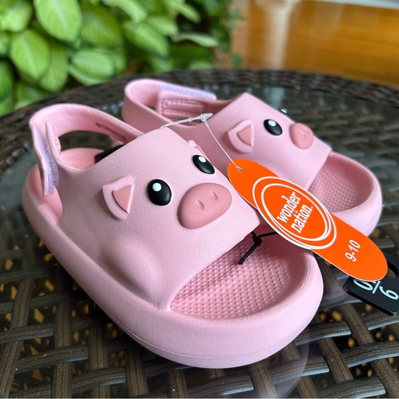 Wonder Nation Girls Sandals Pink Beachwear Critter Pig Slipper Size 9-10 New - Picture 6 of 8